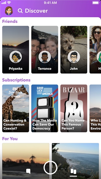 The new Discover tab in Snapchat that is rolling out.