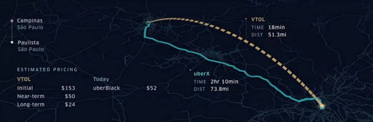 A 2016 white paper released by Uber shows that in the long-term, a 51-mile trip in a VTOL aircraft w...