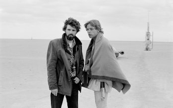George Lucas and Mark Hamill filming 'Star Wars' in 1976.