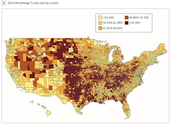 Trump votes by county