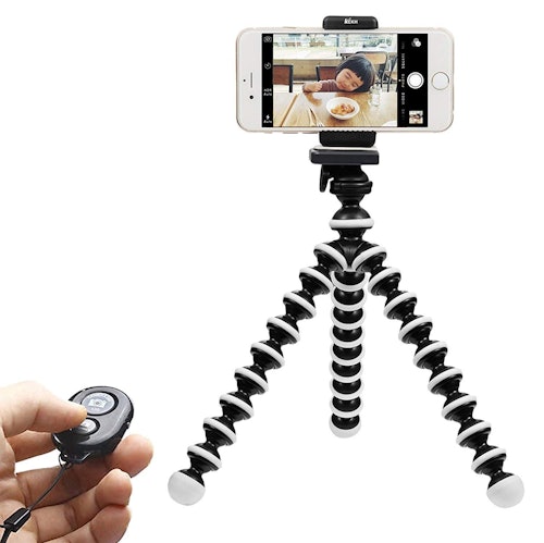 WIYFA Phone Tripod, Portable and Adjustable Tripod Stand Holder with Bluetooth Remote for iPhone