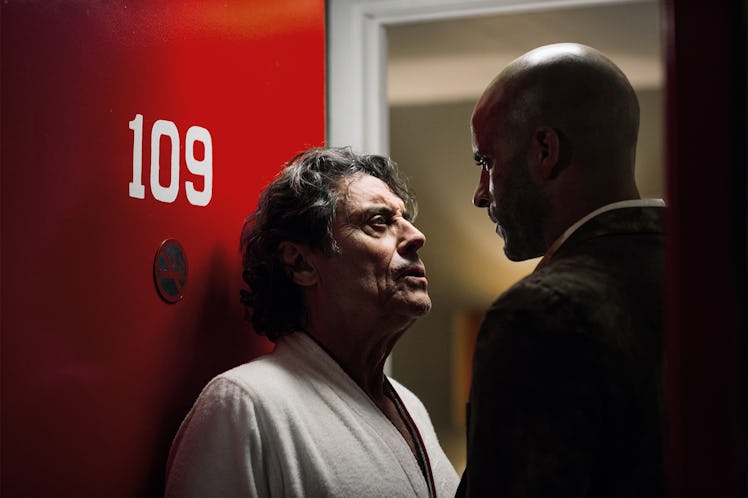 Ian McShane as Wednesday and Ricky Whittle as Shadow in 'American Gods' 