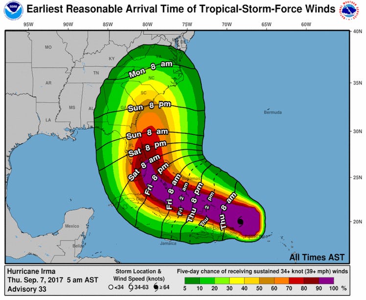 Hurricane Irma earliest arrival times as of 5:00am EST