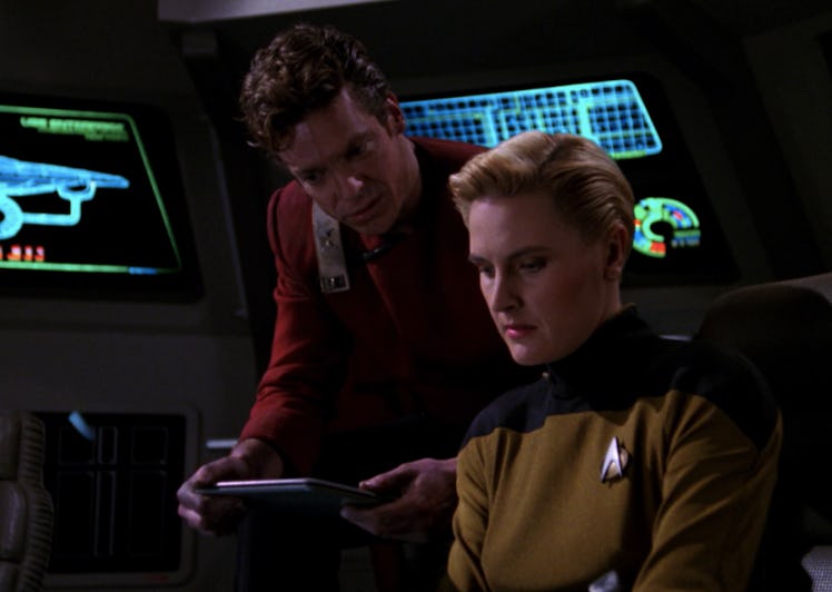 Tasha Yar, getting ready to go back in time AND cross dimensions in 'Yesterday's Enterprise."