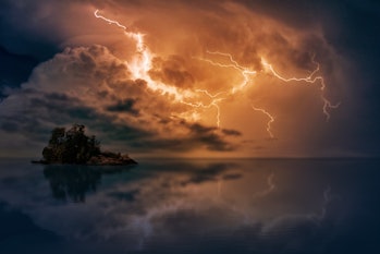 lightning over sea