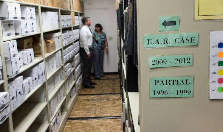 FBI agents in an evidence room during an investigation into the decades-old East Area Rapist/Golden ...