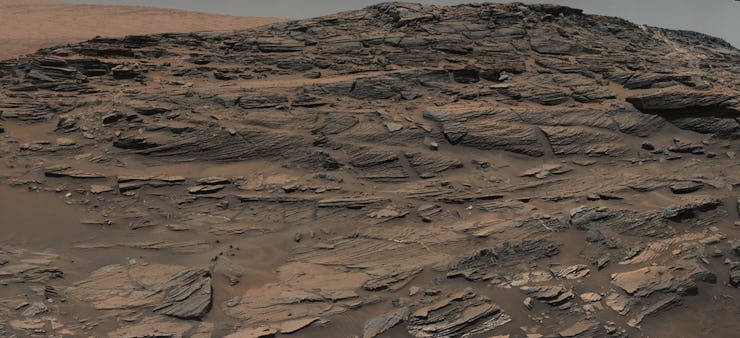 A close-up of Mars' surface where water may once have flowed beneath