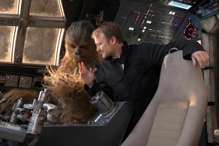 Rian Johnson chats with Chewbacca.