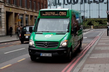 The bus as it approaches a stop.