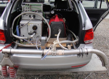 exhaust testing setup in a VW