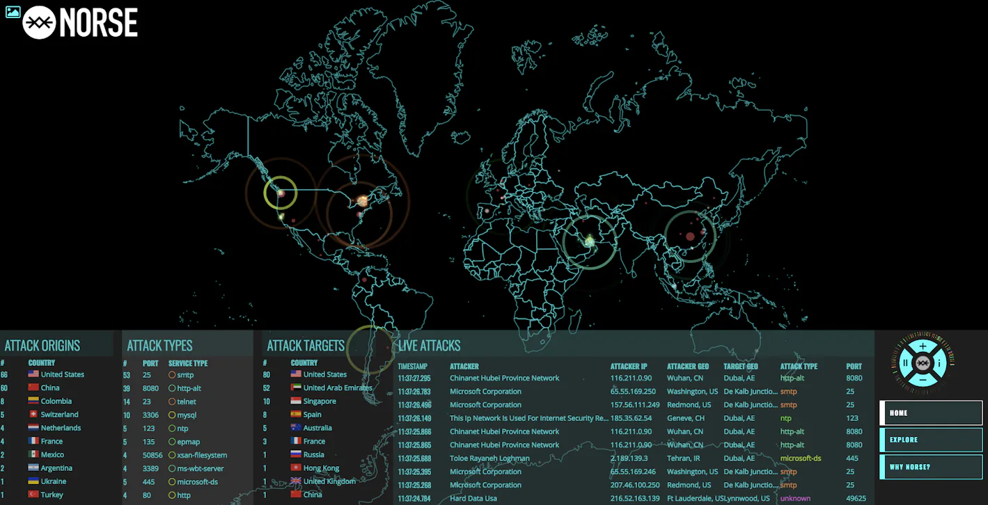 Computer Explosion Map Defense Department's Live Map of Cyber Attacks Shows a Global Problem