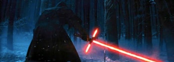 Kylo Ren in an early 'The Force Awakens' trailer. This exact shot was not in the final film.