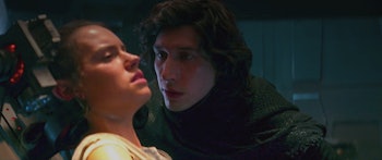 Adam Driver as Kylo Ren and Daisy Ridley as Rey in the scene from Rise of Skywalker