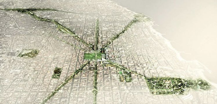 Barcelona green tree canopy map city corridor urban