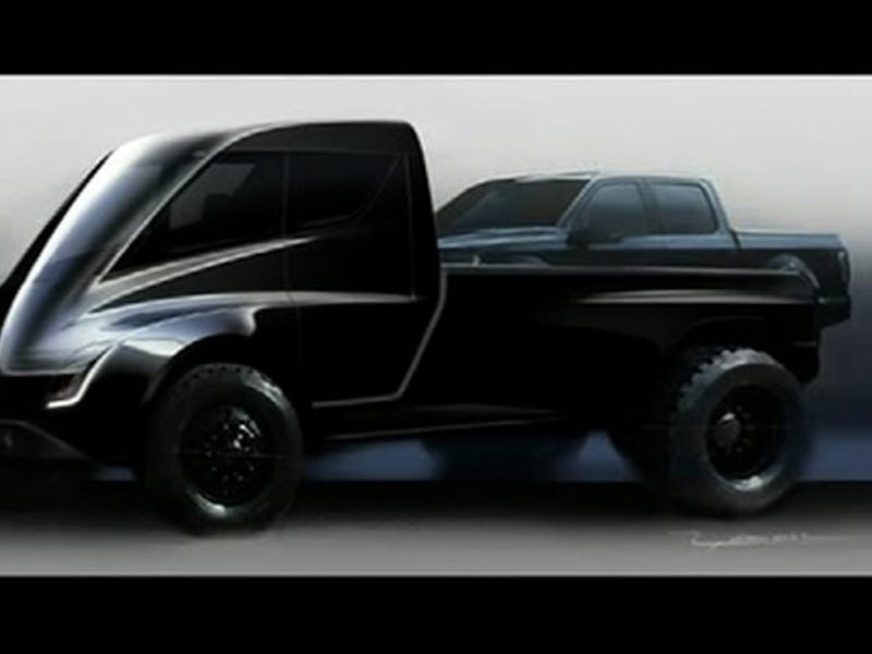 A Tesla pickup truck teaser by Elon Musk in black