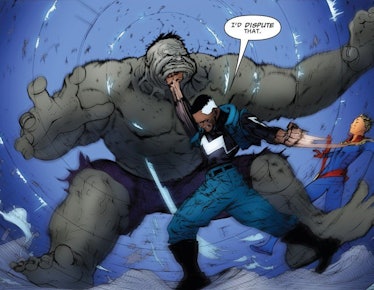 Blue Marvel punches The Hulk