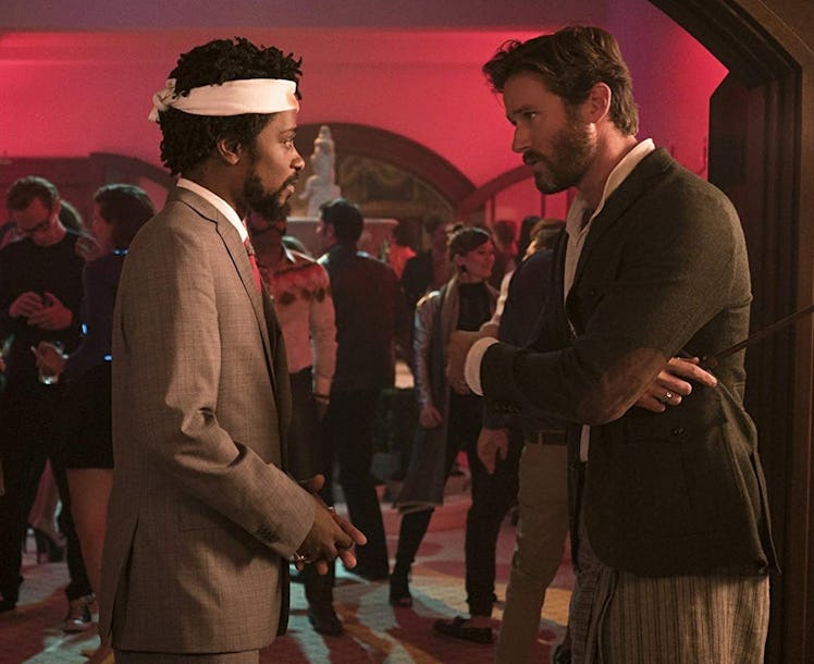 Lakeith Stanfield as Cassius "Cash" Green and Armie Hammer as Steve Lift in 'Sorry to Bother You'.