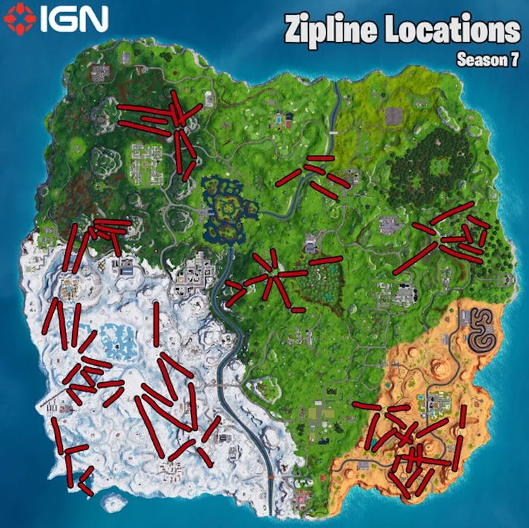 IGN's handy zipline location map will help you complete this 'Fortnite' challenge.