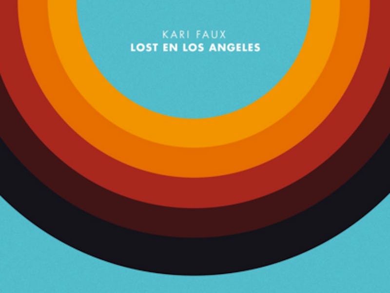 The cover of Kari Faux's Lost En Los Angeles with a blue background and yellow, orange and burgundy ...