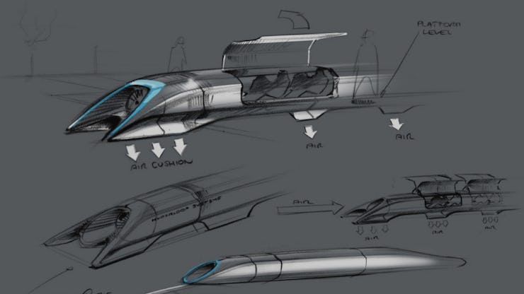 Illustration of a Hyperloop One vacuum train