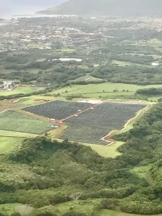 The solar farm nestled in the hills.