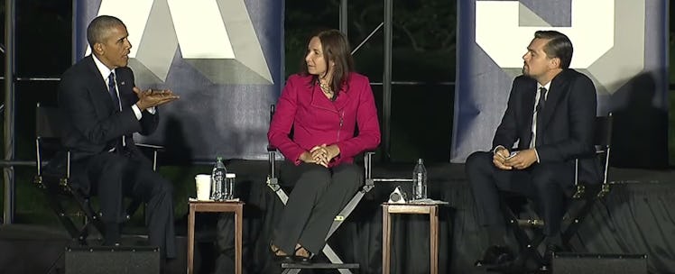 President Barack Obama, Dr. Katharine Hayhoe, and Leonardo DiCaprio talk climate change.