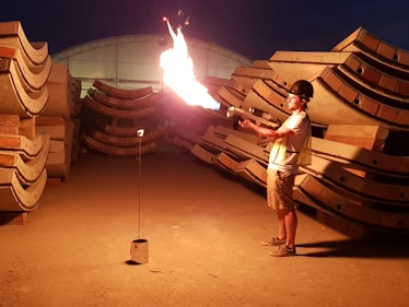The flamethrower in action.