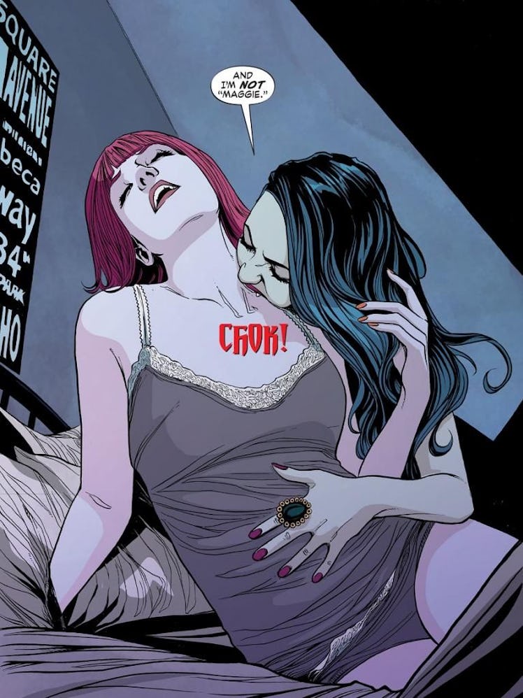 Kate Kane, the character behind Batwoman, is attacked by a vampire in the bedroom. 