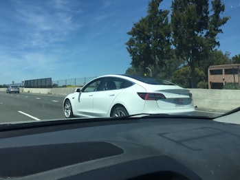 The white Model 3 in Palo Alto.