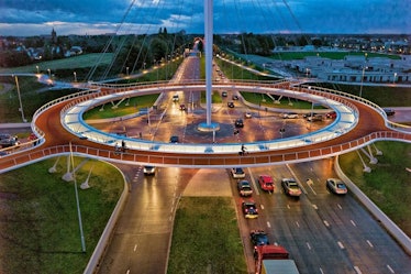 An elevated roundabout in the Netherlands, just for bicycles.