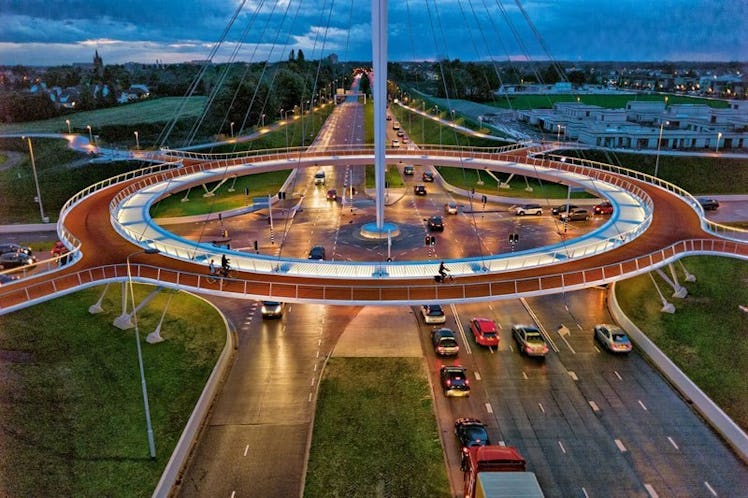 An elevated roundabout in the Netherlands, just for bicycles.