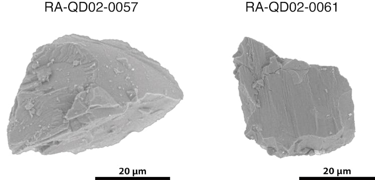 Two particles harvested from the asteroid Itokawa.