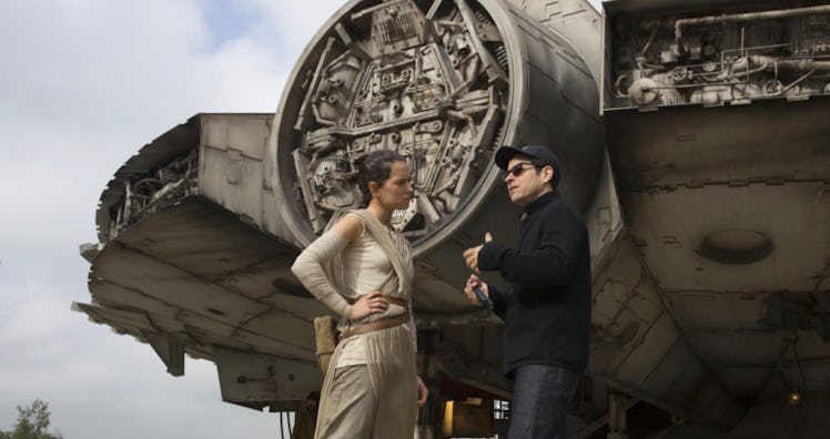 J.J. Abrams directing Daisy Ridley on the set of 'Star Wars: The Force Awakens'.
