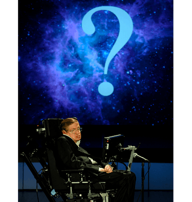 Hawking during his speech about the black holes 