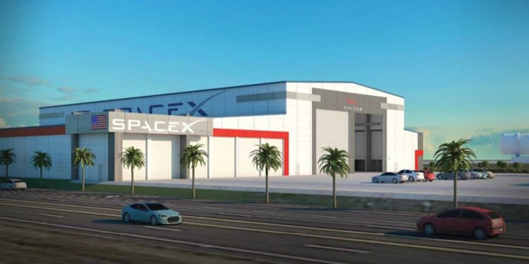 Rendering of SpaceX's proposed 133,000-square-foot Falcon hangar
