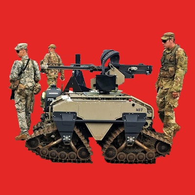 A collage of three soldiers of the U.S. Army and a tank on a red background