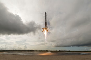 The first stage of the Falcon 9 booster landing on June 3 at Kennedy Space Center.