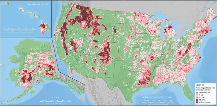 More than 80 million acres are at risk of losing at least 25 percent of tree vegetation between 2013...