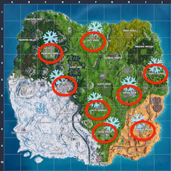 Fortnite Snowflake Locations Map Where To Destroy 12 Of Them 12 Snowflake Locations Fortnite 12 Snowflake Locations Fortnite Fortnite Snowflake Locations Map Where To Destroy 12 Of Them