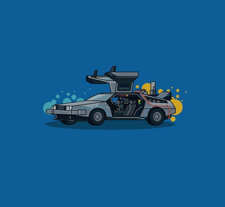 Illustration of a cartoon car with gullwing doors