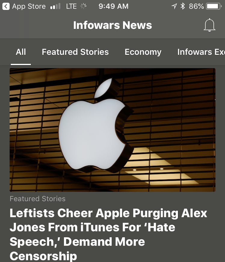 News on a browser about InfoWars App
