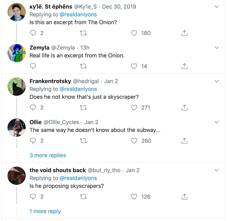 The responses to Lyons' tweet.