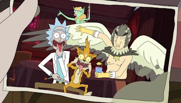 rick and morty photo with squanchy and birdperson