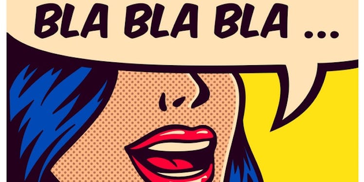 Illustration of a woman saying "bla bla bla"
