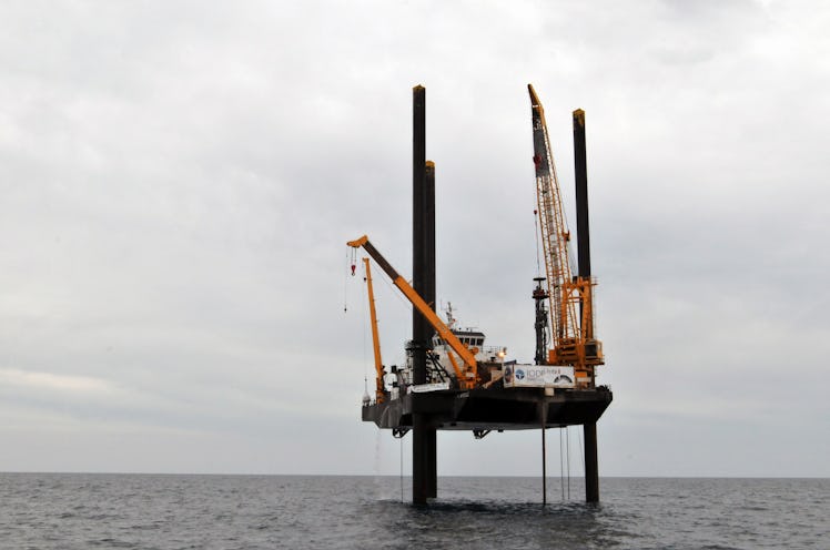 Scientists drilled into the peak ring from this lift boat.