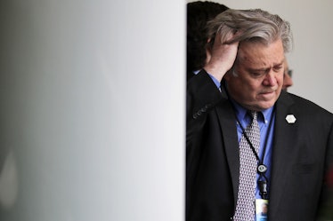 WASHINGTON, DC - JUNE 01: Senior Counselor to the President Steve Bannon helps with last minute prep...