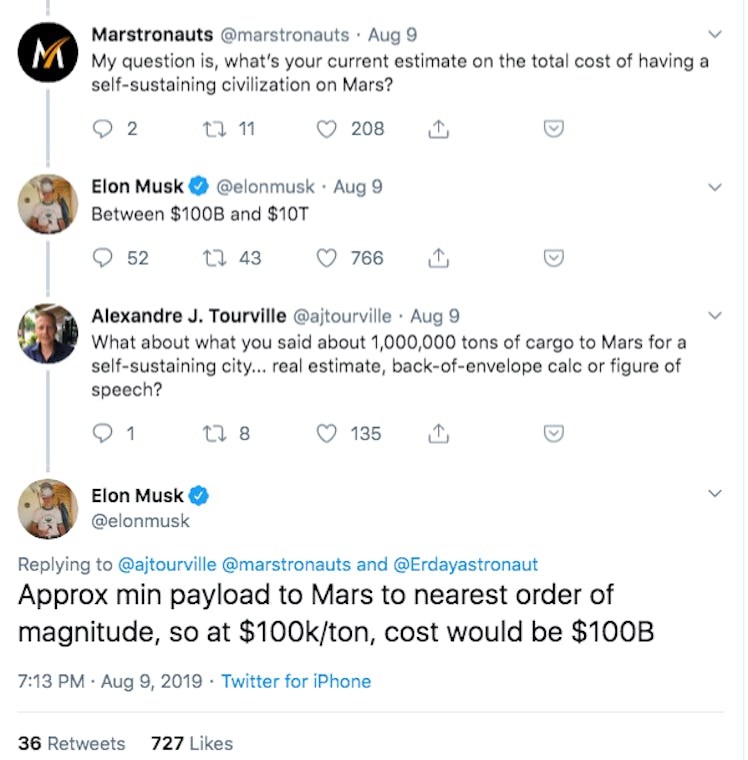 Musk's prediction for pricing.