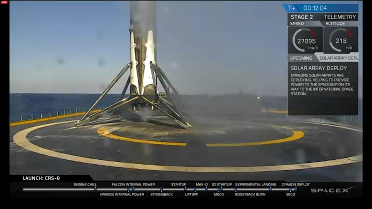SpaceX rocket landing on a barge 