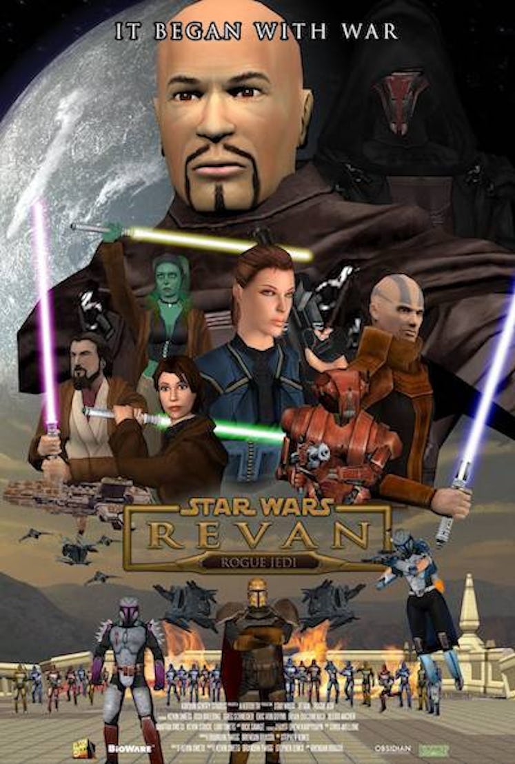 A poster for the upcoming trilogy of films about Revan in the Mandalorian Wars.