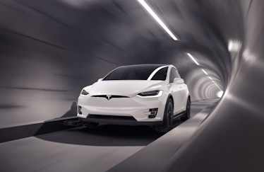 A Tesla Model X riding through The Boring Company's tunnel.